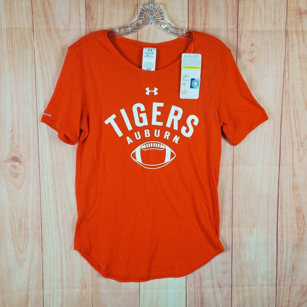 Under Armour Womens Top Sz Small‎ Orange Tigers Auburn Short Sleeve Pullover